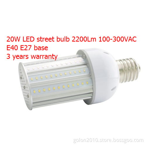 20W LED Street Bulb E40 2200lm E39 E27 E26 Sumsung5630, 100-300VAC Ra>85 E40 LED